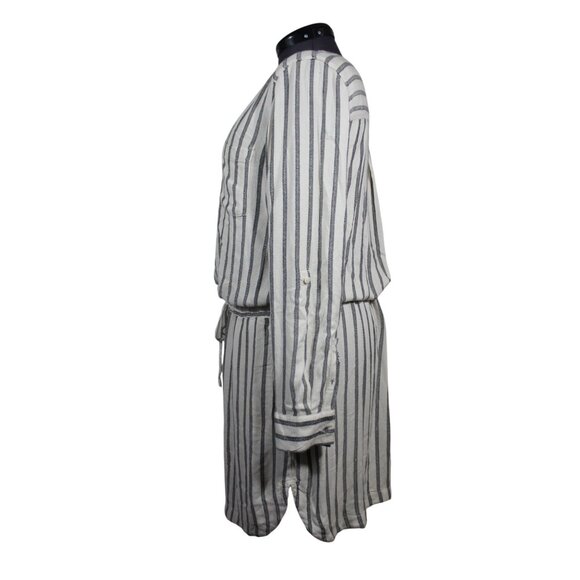 Lou & Grey LOFT women's striped drop waist roll tab utility shirt dress M - Picture 2 of 8